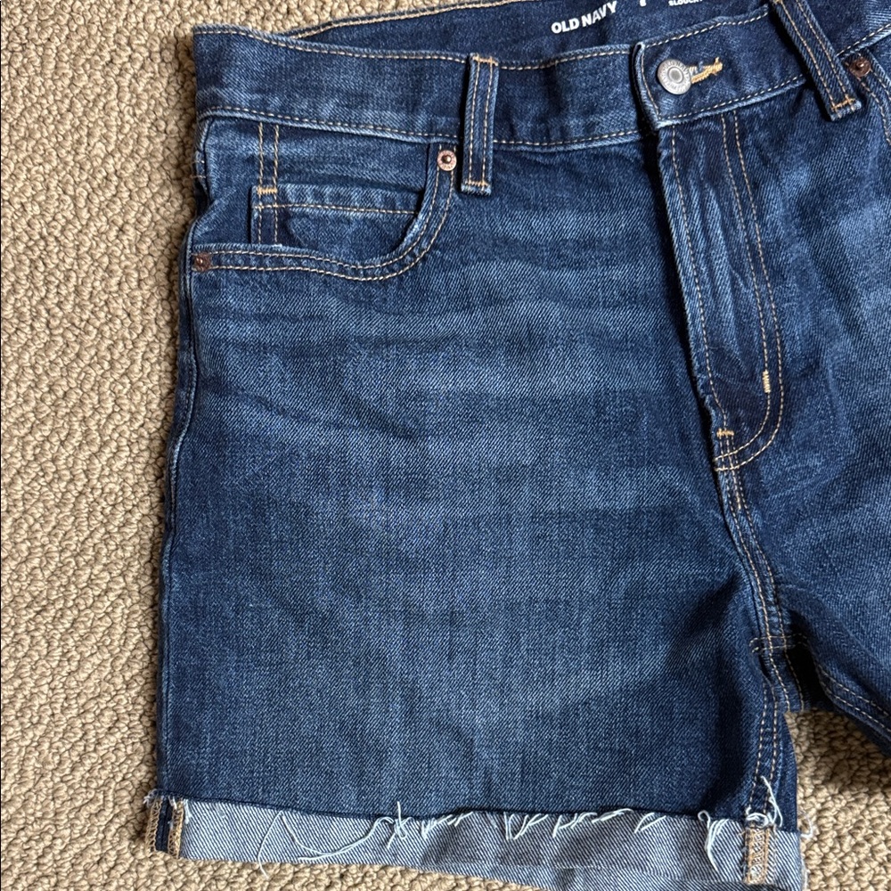 Old Navy Women's Dark Blue Jean High rise slouchy straight Shorts - Picture 4 of 7